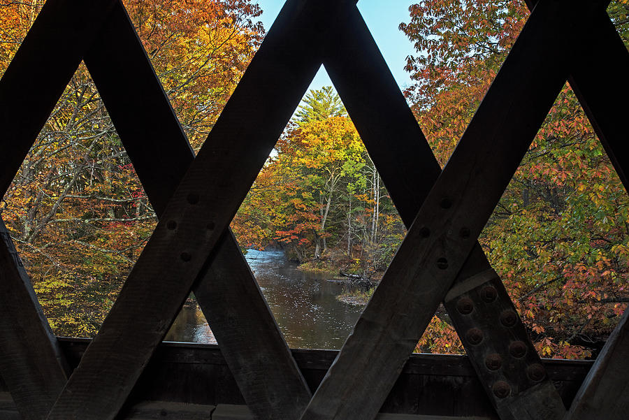 Looking out of the Keniston Covered Bridge in Andover NH Fall Foliage Photograph by Toby McGuire