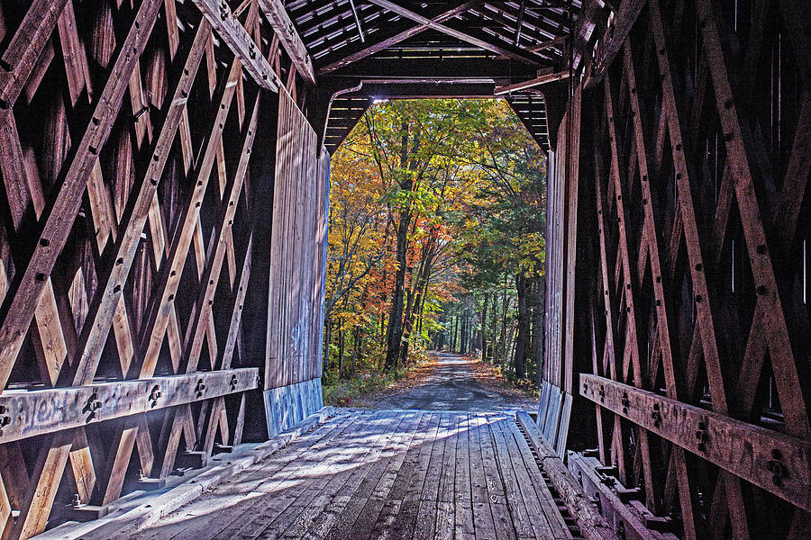 Looking out of the Pier Covered Bridge in the Fall Newport NH Photograph by Toby McGuire