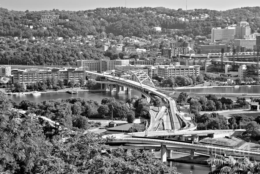 Looking Out Over The Pittsburgh Fort Duquesne Bridge Black And White Photograph by Adam Jewell