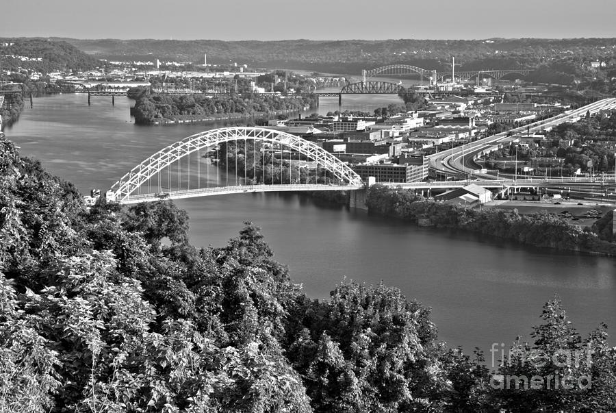 Looking Out Over The Pittsburgh West End Bridge Black And White Photograph by Adam Jewell