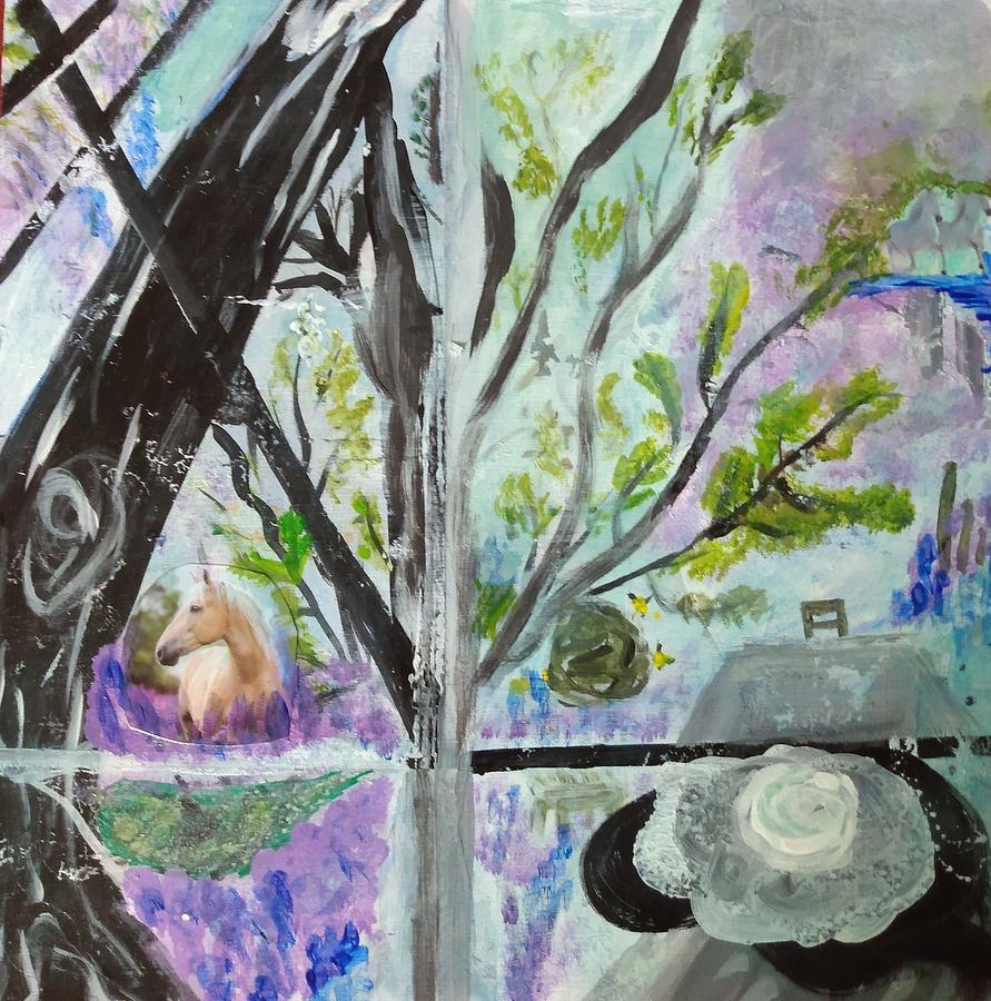 Looking out the Sunroom Mixed Media by Suzanne Berthier