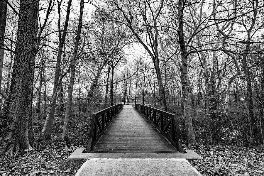 Looking Over The Bridge - Black and White Photograph by Dave Morgan
