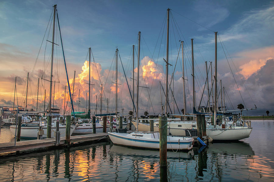 Looking South At The Rockport Texas Marina Print Photograph by Harriet Feagin