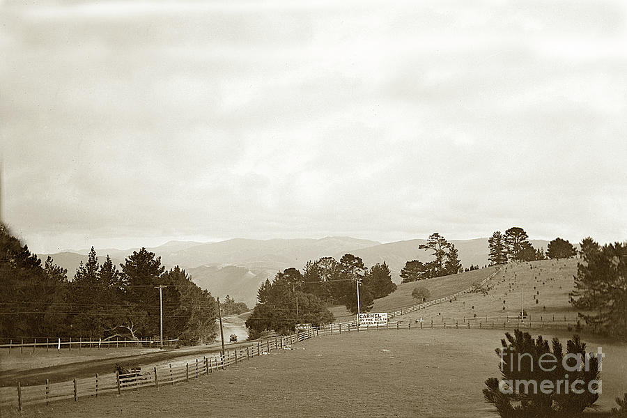 Horse Photograph - Looking south down the Monterey-Carmel Highway with horse carria by Monterey County Historical Society