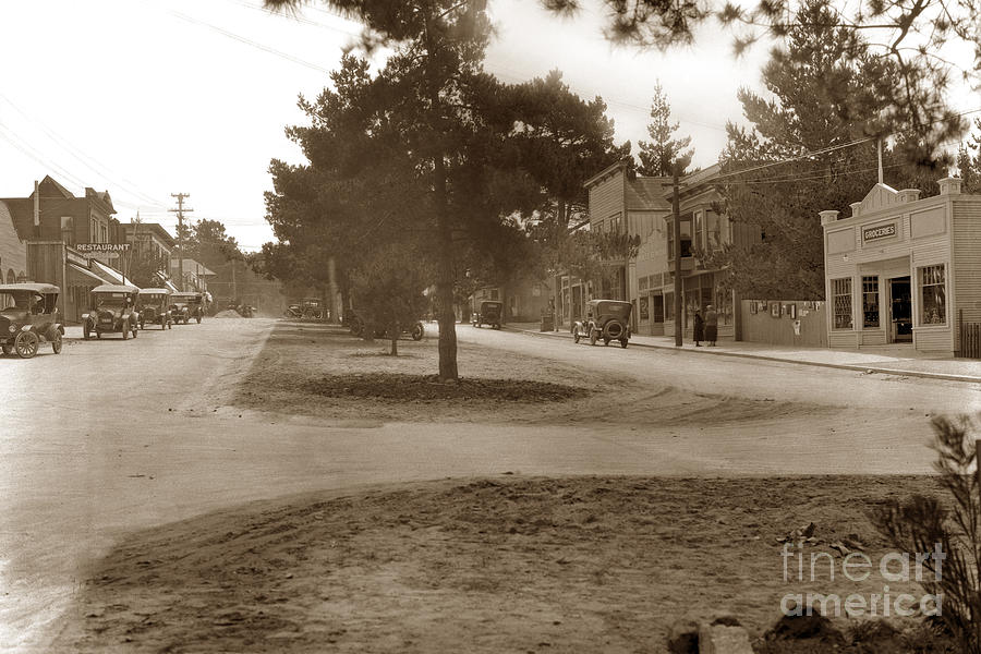 Ocean Avenue Photograph - Looking  southeast up Ocean Avenue from Lincoln Street, Carmel 1923 by Monterey County Historical Society