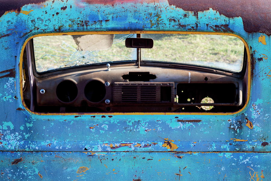 Looking through an Old Blue Truck Window Photograph by Art Whitton