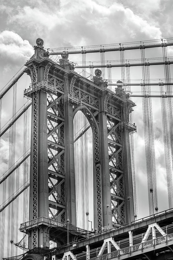 Looking Up At Manhattan Bridge In Black and White Photograph by Greg and Chrystal Mimbs