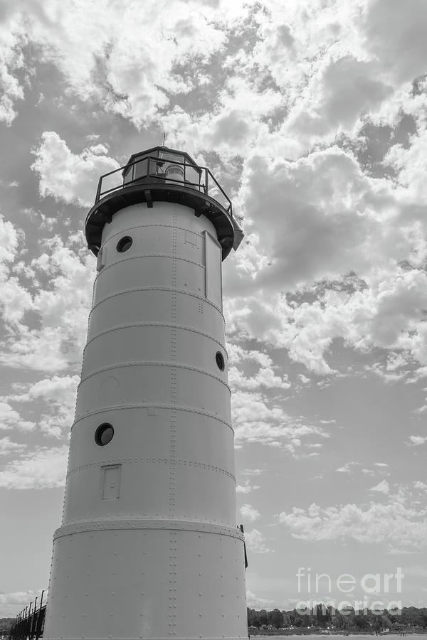 Looking Up Manistee Lighthouse Grayscale Photograph by Jennifer White