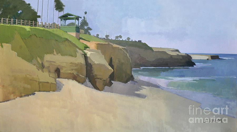 Lookout over Boomer Beach, La Jolla - San Diego, California Painting by Paul Strahm