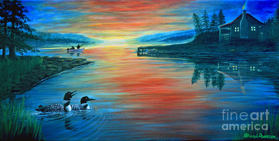 Loon Calling Lake Sunset Painting by Pat Davidson