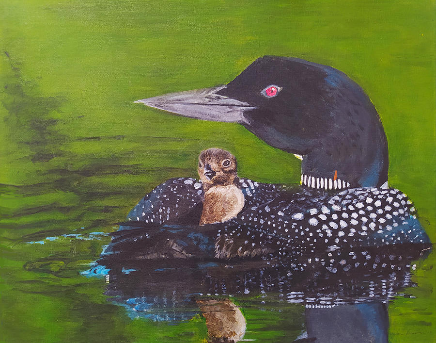 Loons on a Lake Painting by Sylvia Brallier