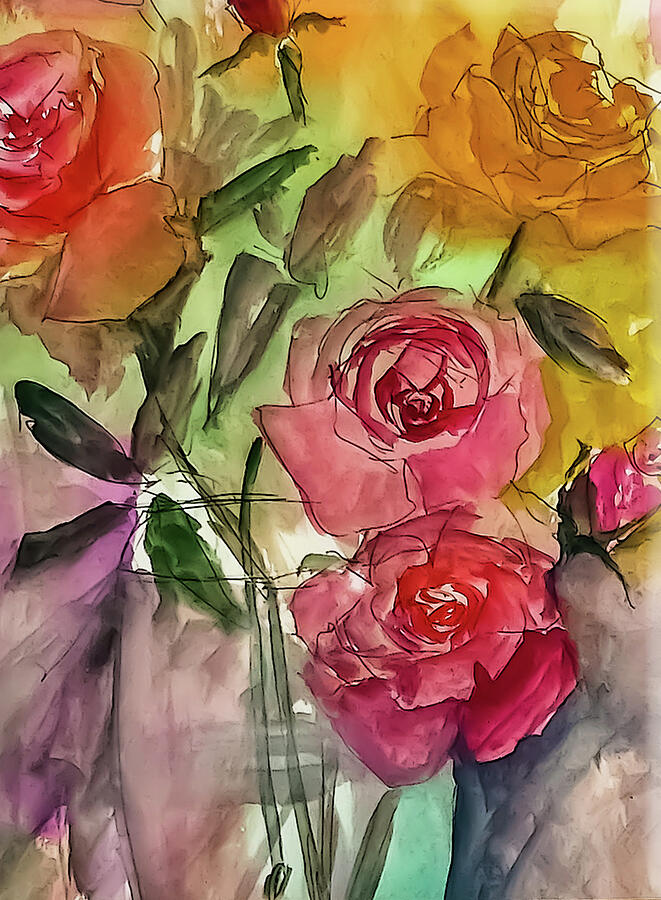 Loose Lined Roses Painting by Lisa Kaiser