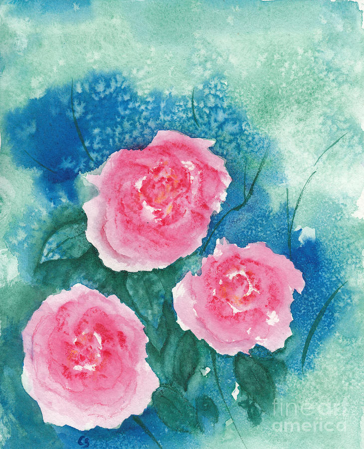 Loose Roses 2 - Pink Roses Painting by Conni Schaftenaar