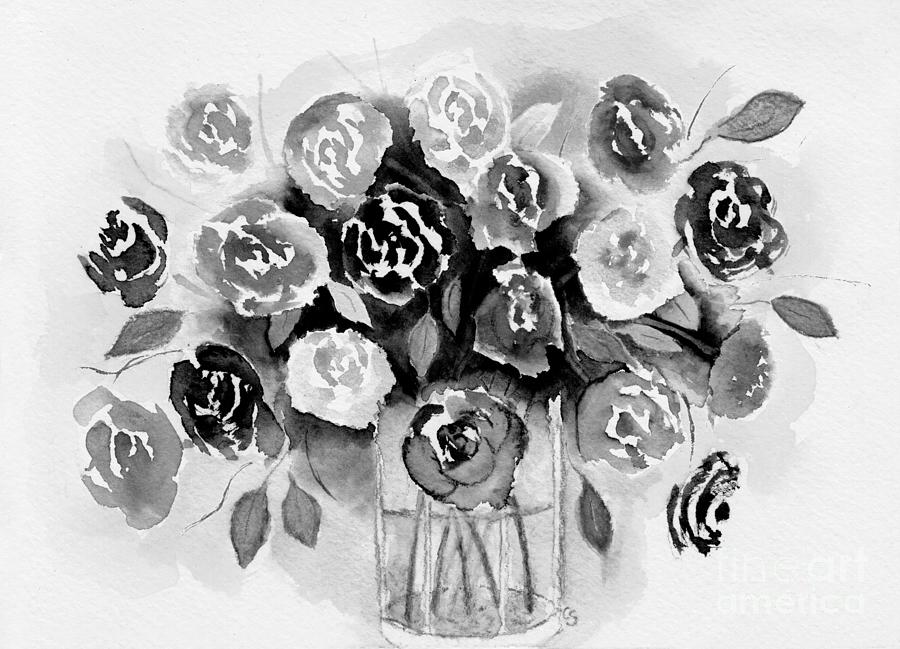 Loose Roses Still Life in Black and White Digital Art by Conni Schaftenaar