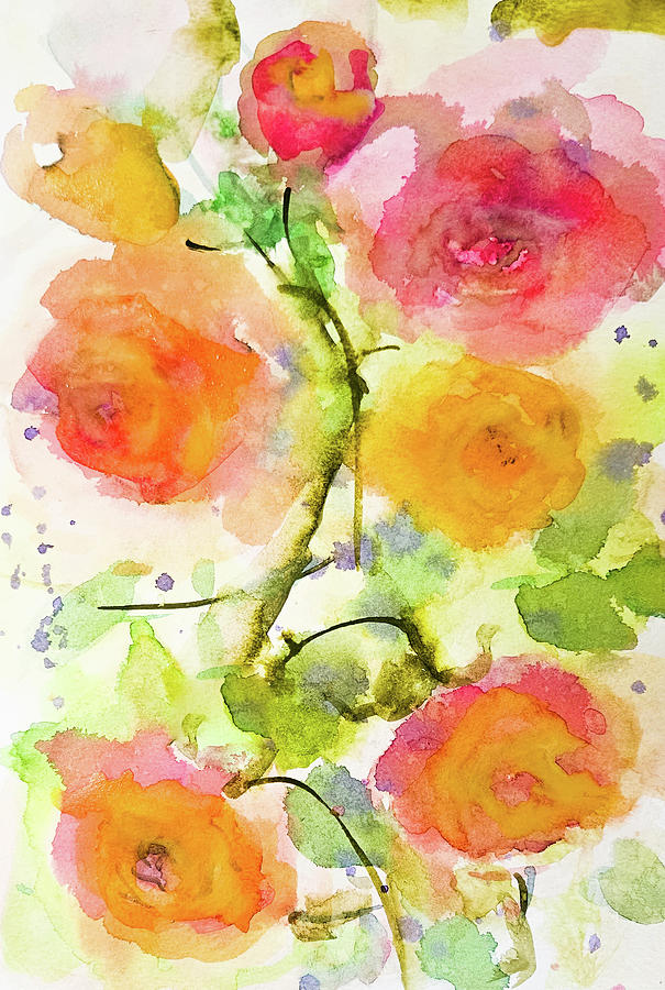 Loose Watercolor Magic Rose Garden Painting by Lisa Kaiser