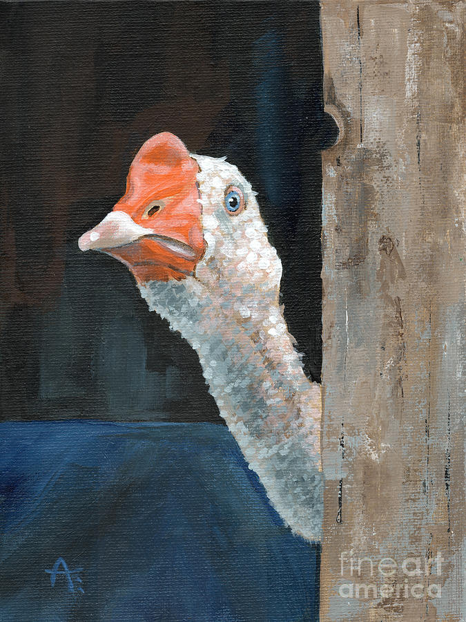 Nosey Neighbor - Goose Painting Painting by Annie Troe