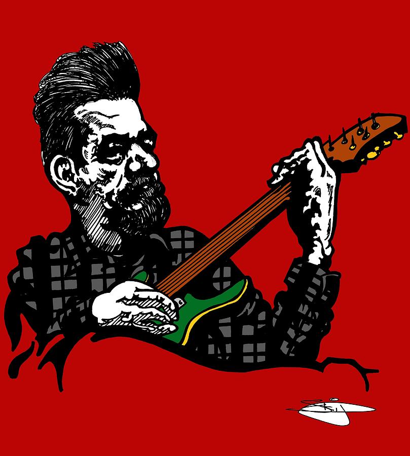 Winter Drawing - Lopez And Guitar Red by SKIP Smith
