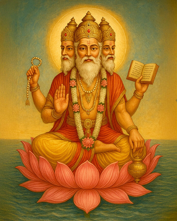 Lord Brahma on the Lotus   Hindu God of Creation Digital Art by Atma Jyoti Ashram