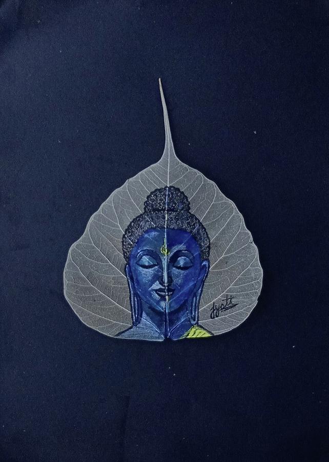 Leaf Painting - Lord Budha painting on Leaf Skeleton by Artwork Toon