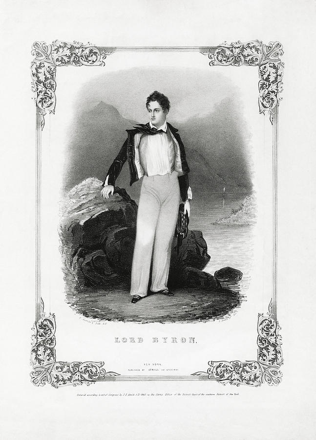 Lord Byron Lithograph Portrait - 1840 Drawing by War Is Hell Store
