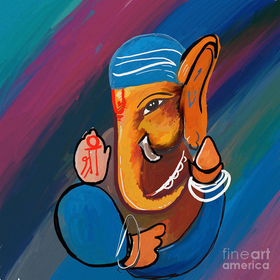 Buddha Painting -  lord Ganesh artwork by Kartick Dutta