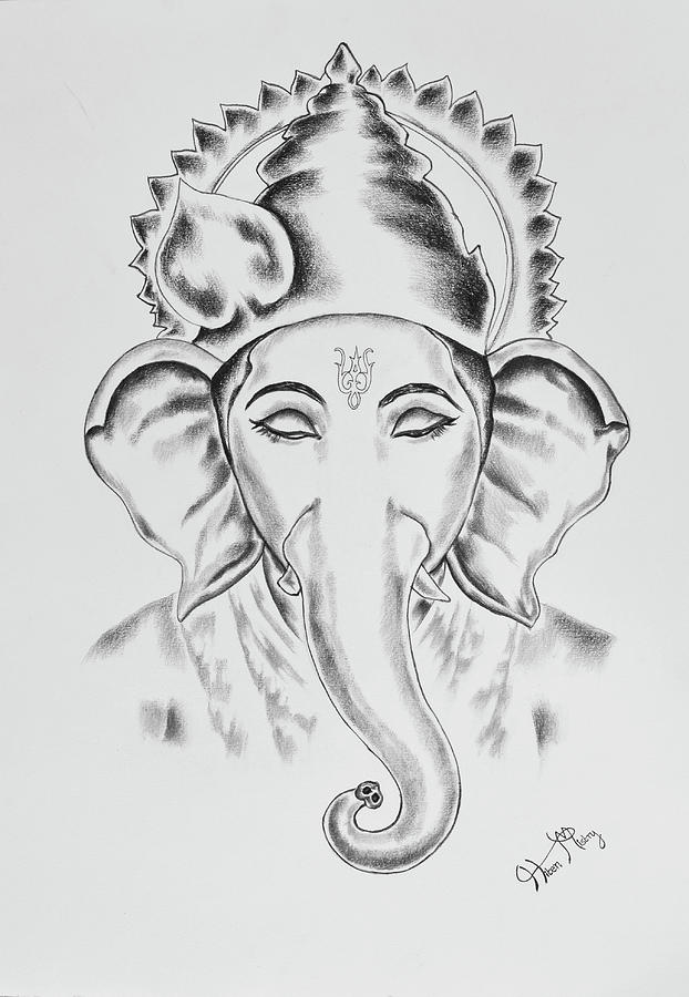 Ganesha Drawing Deity, ganesha, white, monochrome png | PNGEgg