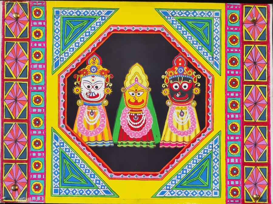 Lord Jagannath in Jagannath we trust with red and blue