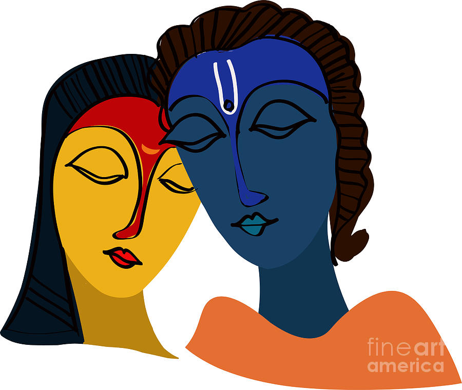 Avatar Painting - Lord Krishna And Radha Abstarct Art  by Kartick Dutta