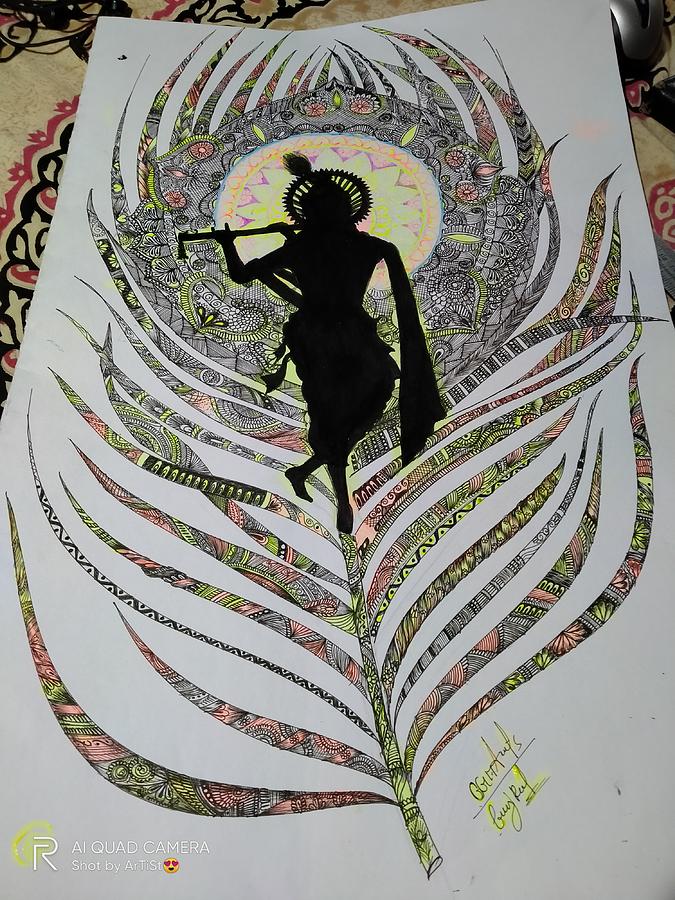 Lord Krishna Mandala Arts Drawing by Gujral singh Baghel - Pixels