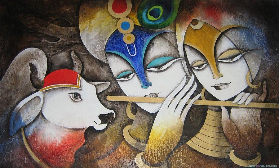 Lord Krishna With Radha And Cow Painting by Artistic Panda - Fine Art  America