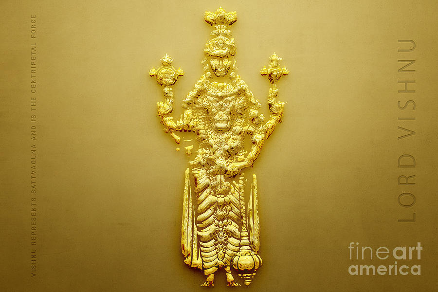 3d Painting - lord vishnu Hindu god golden art  by Kartick Dutta