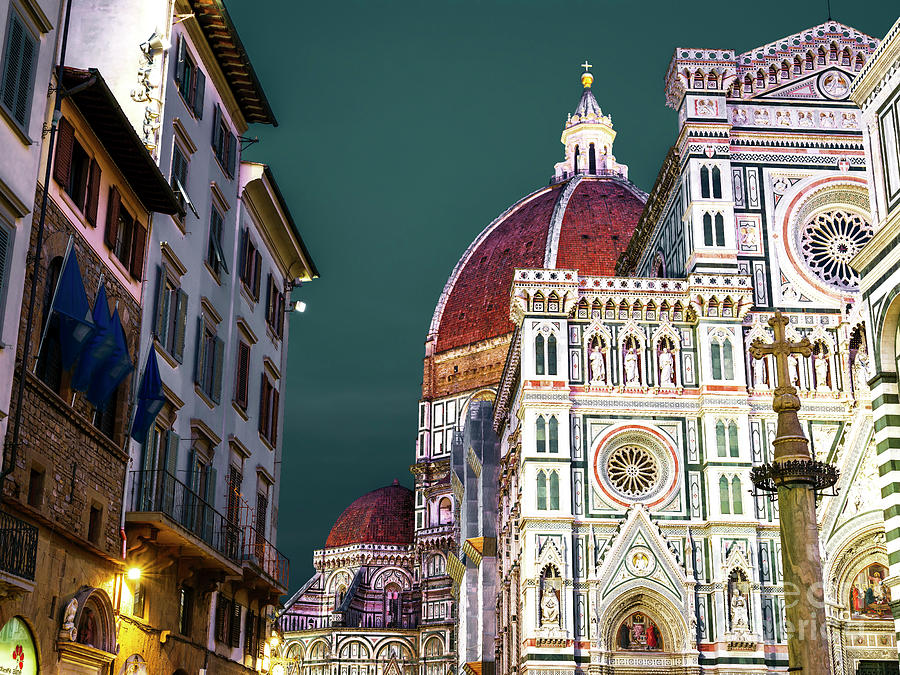 Florence Cathedral Domes at Night Photograph by John Rizzuto