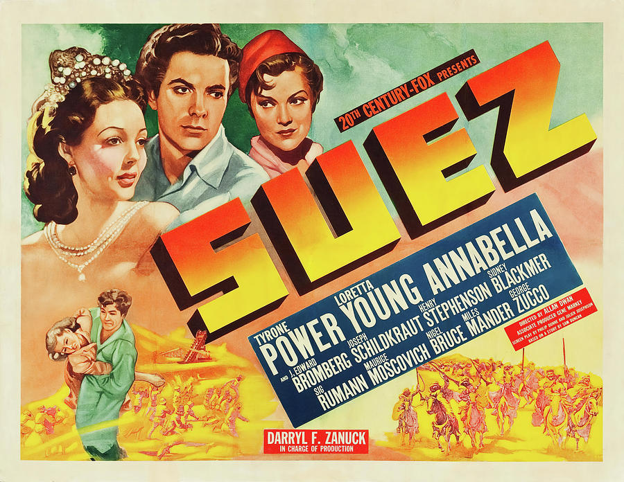 LORETTA YOUNG, TYRONE POWER and ANNABELLA in SUEZ -1938-, directed by ALLAN DWAN. Photograph by Album