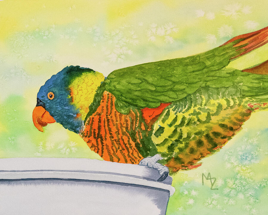 Lorikeet at Feeding Time Painting by Margaret Zabor