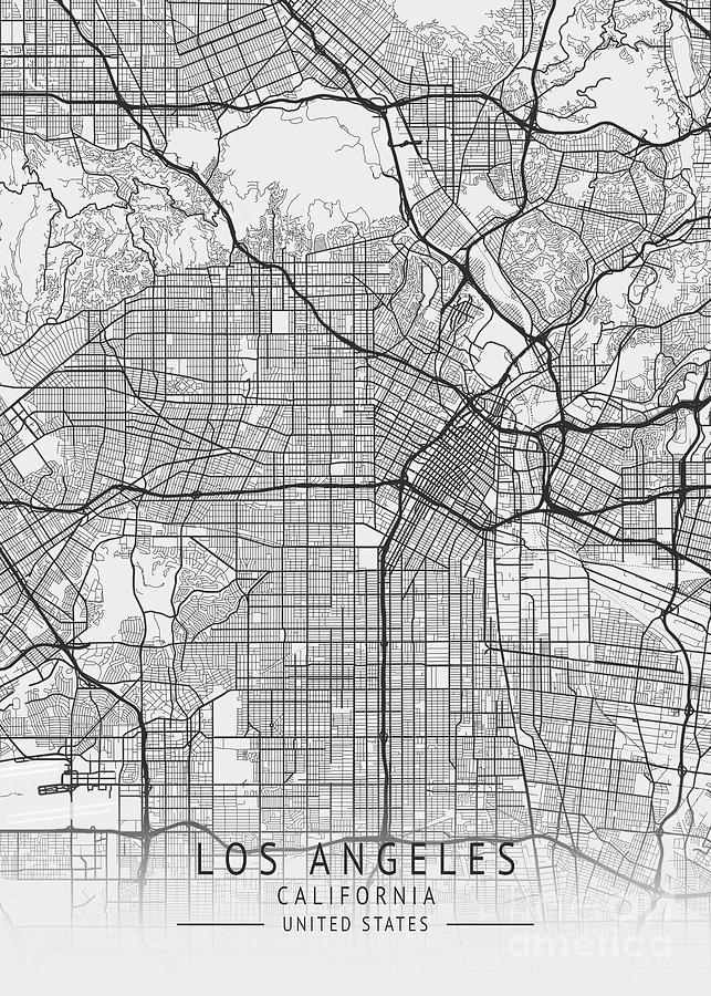 Los Angeles California Us Gray City Map Digital Art By Tien Stencil Fine Art America 3210