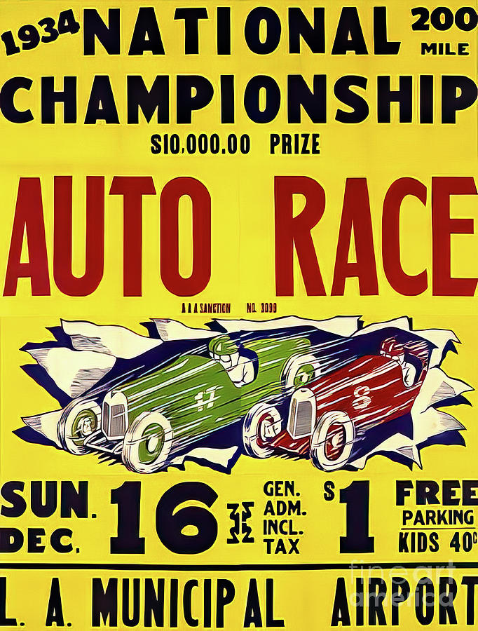 Los Angeles 1934 Auto Race Drawing by M G Whittingham