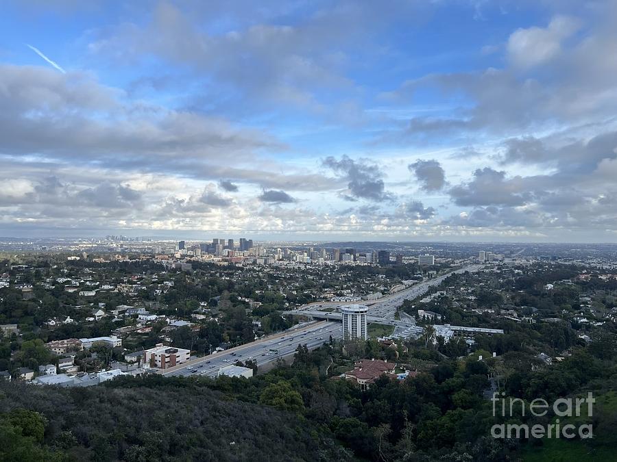 Los Angeles Aerial view of 405 fwy Westwood Century City West LA Cloudy Storm of 2023 CALIFORNIA Photograph by John Shiron