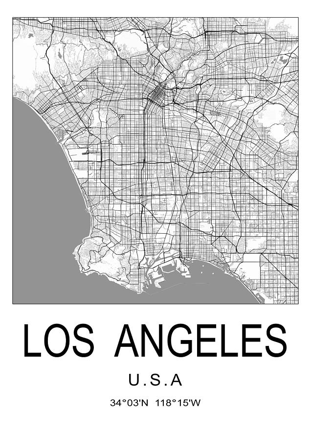 Los Angeles, California, city map #001 Digital Art by Dandi Studio ...