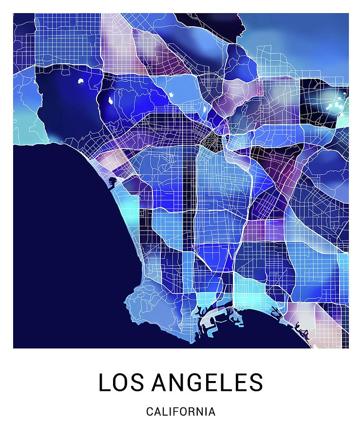 Los Angeles California Named City Map - Marine Blue Digital Art by ...