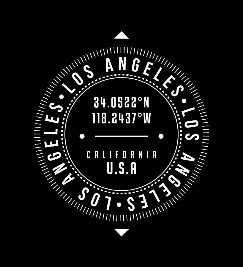 Los Angeles, California, Usa - 2 - City Coordinates Typography Print - Classic, Minimal Digital Art