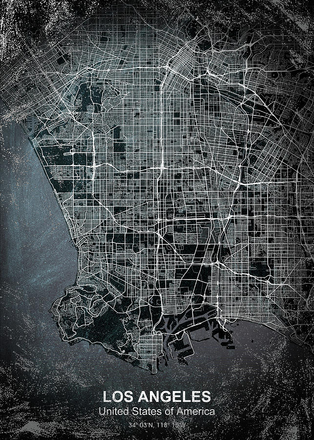 Los Angeles Chalkboard Map Digital Art by Projectx Collection - Fine ...