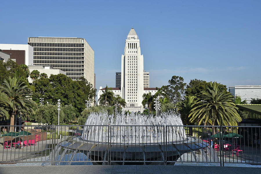 Los Angeles City Hall from Grand Park Photograph by Mark Stout