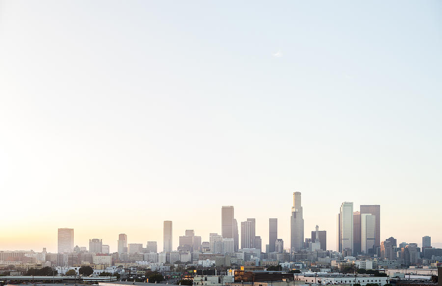 Los Angeles city skyline and clear sky, California, United States Photograph by Sam Diephuis