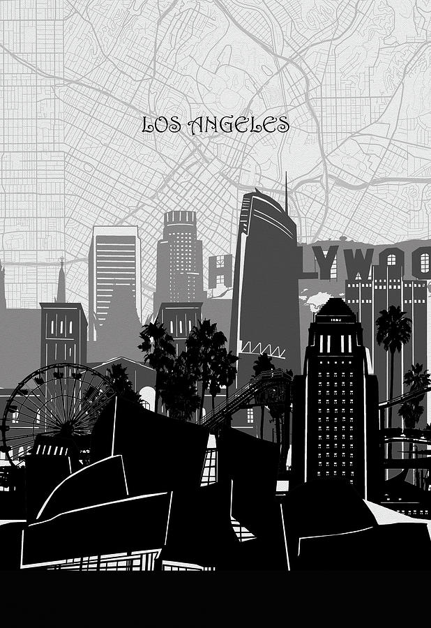 Los Angeles Cityscape Map Digital Art
