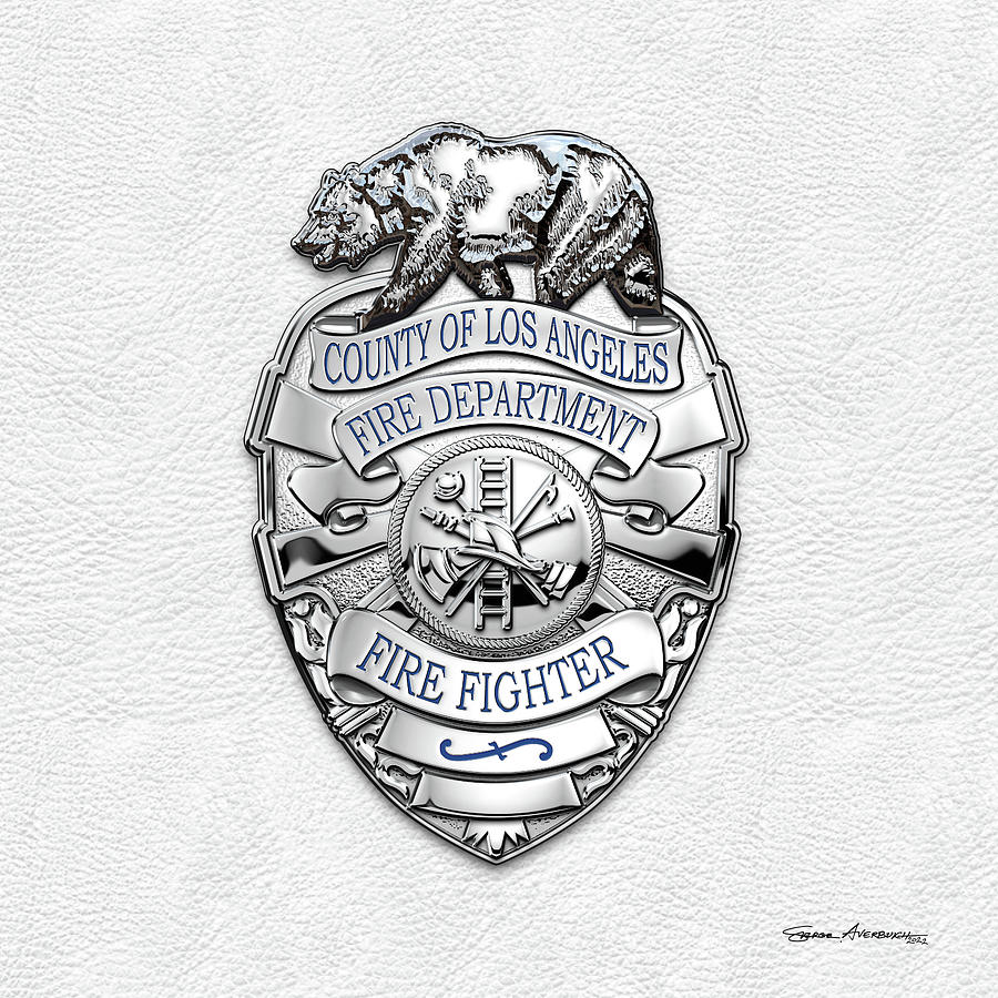 Los Angeles County Fire Department Lacofd Fire Fighter Badge Over White Leather Digital Art By 7141