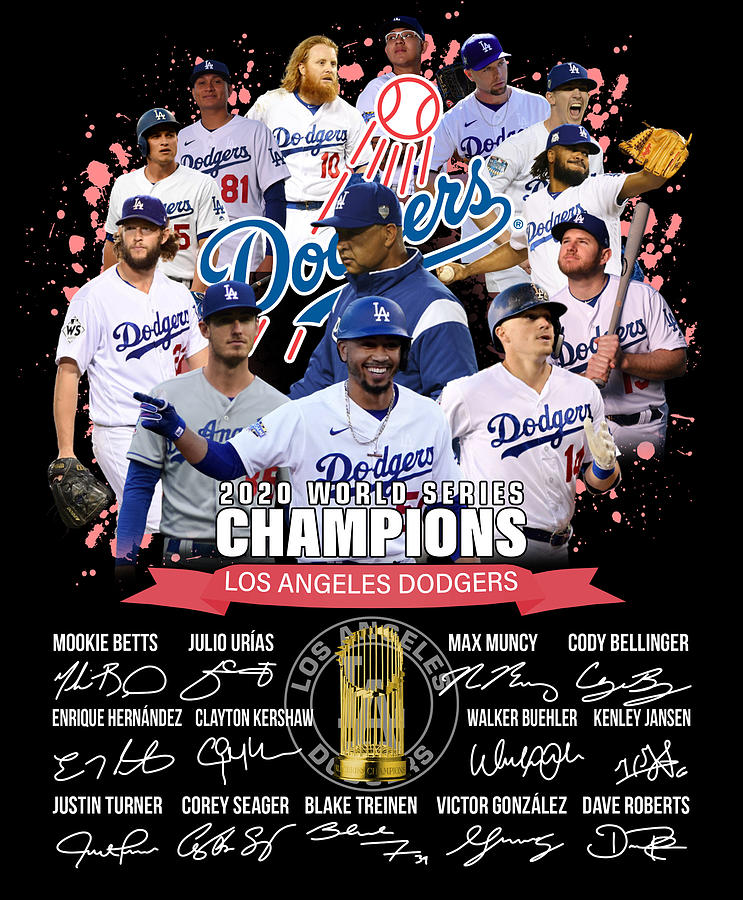 Los Angeles Dodgers 2020 World Series Champions Players Signatures