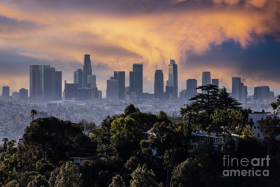 Los Angeles Dusk Skyline And Hill View Photograph By Trekkerimages ...