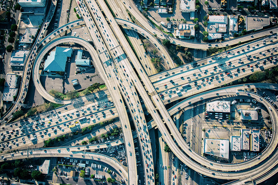 Los Angeles Freeway Interchange at Rush Hour Photograph by Art Wager