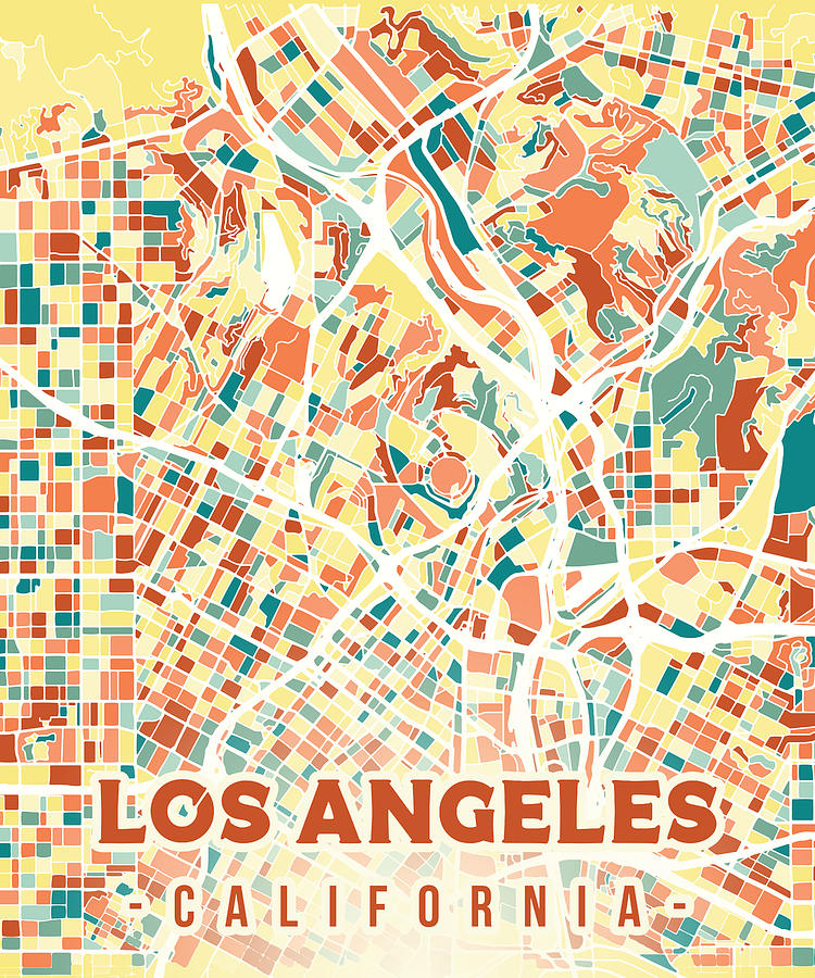 Los Angeles map in mosaic colors Digital Art by Alexandru Chirila - Pixels