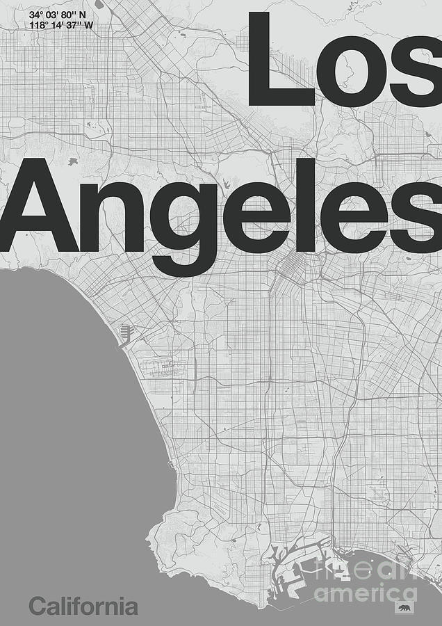 Los Angeles Minimal Map  Drawing by Florent Bodart